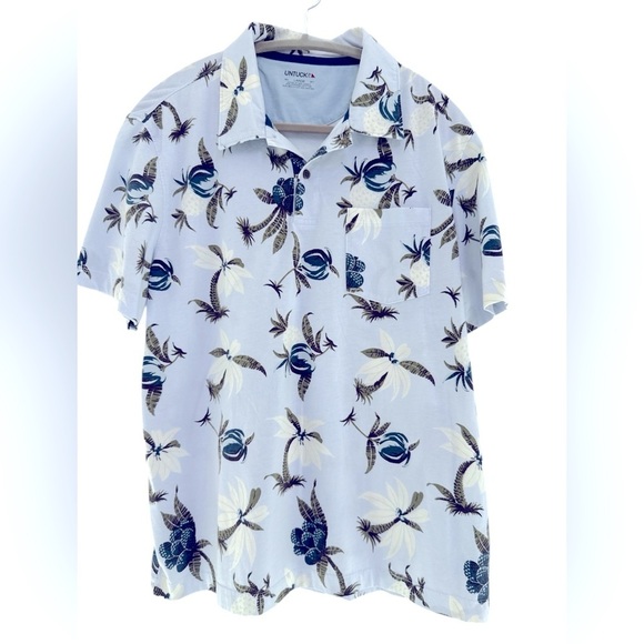UNTUCKit Men’s Fuder Regular Fit Blue and White Casual Tropical Shirt - Picture 1 of 5